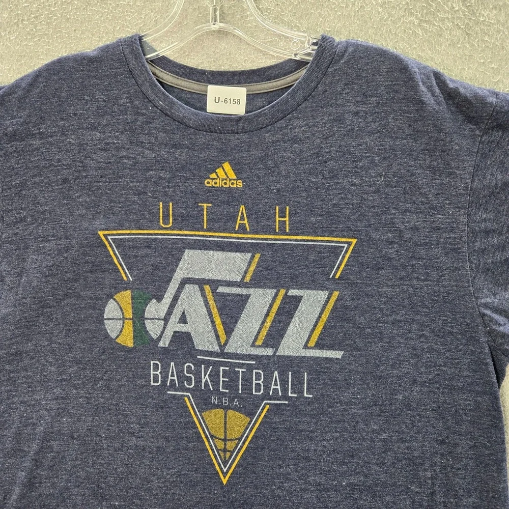 Utah‎ Jazz Men Shirt Large Blue Logo Adidas Graphic Feel Good Tee